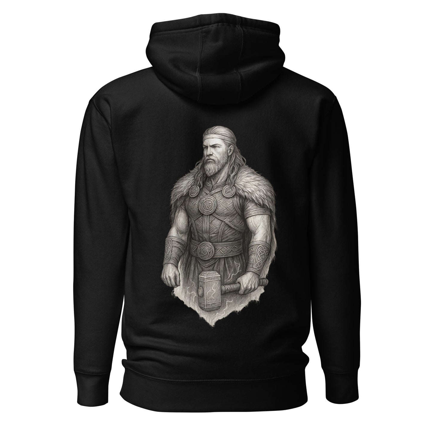 Norse warrior hoodie with hammer and raven artwork – Bound By Heritage