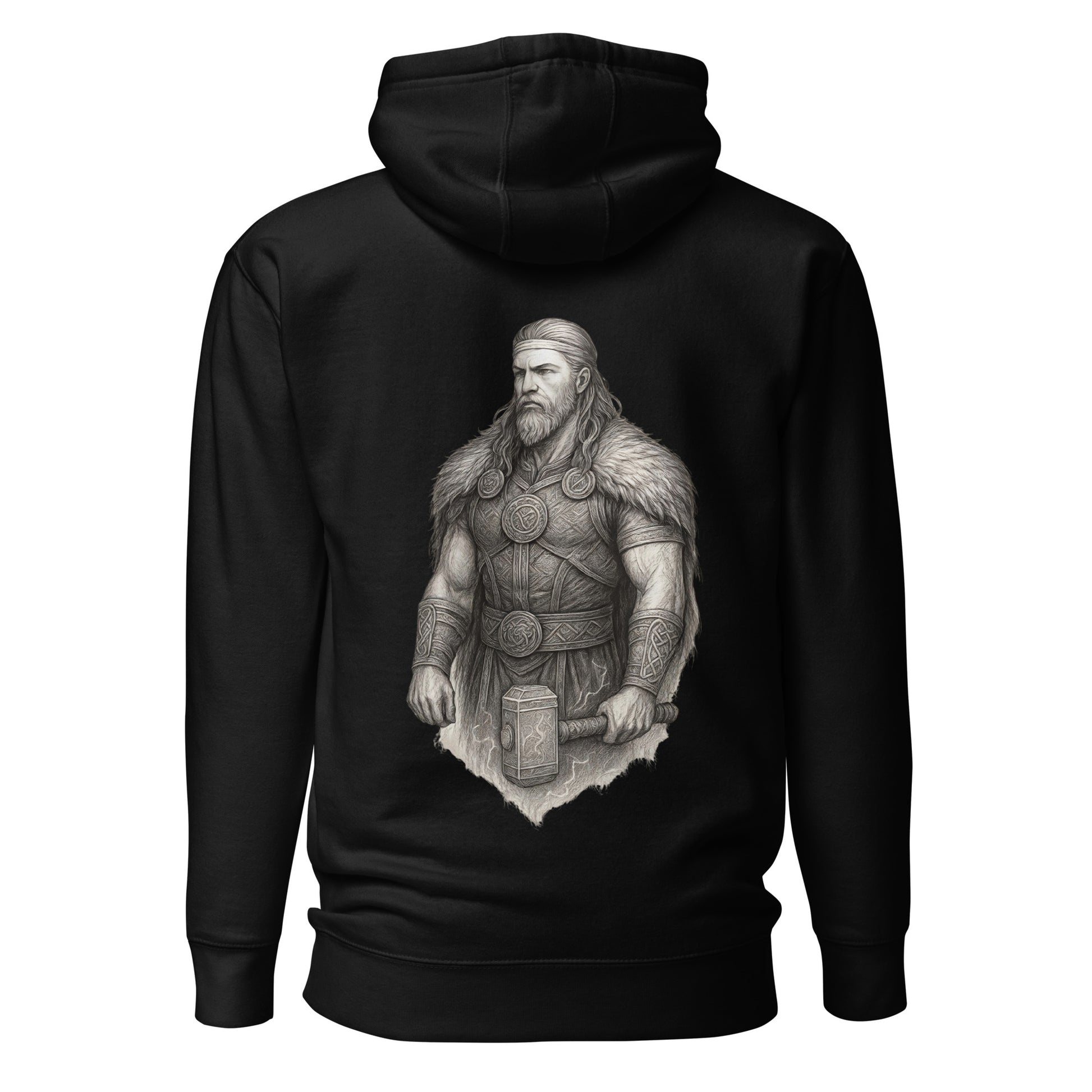 Norse warrior hoodie with hammer and raven artwork – Bound By Heritage